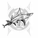 trident with shark tattoo design idea