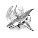 trident with shark tattoo design idea