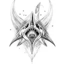 trident with shark tattoo design idea