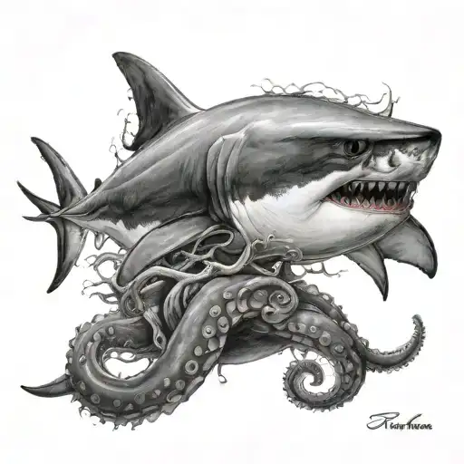 great white shark together with octopus tattoo design idea