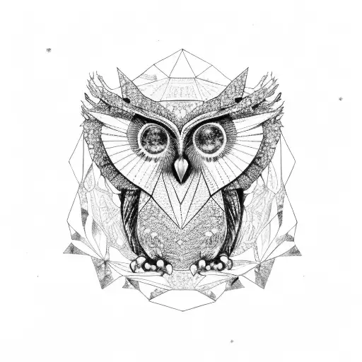 mandela Owl holding a amethysts crystal in its claws tattoo design idea