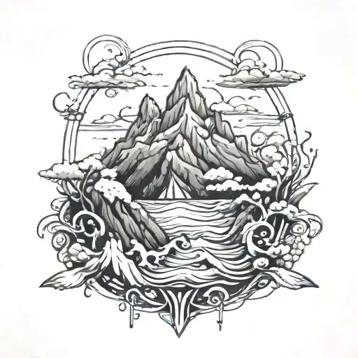 ocean and mountains  tattoo design idea
