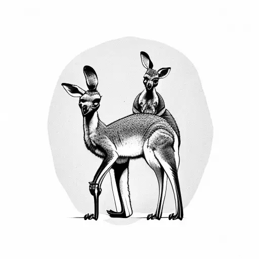kangaroo and emu with Australian flag background tattoo design idea