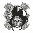 front of face of goddess Hel with half skull face tattoo design idea