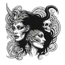 front of face of goddess Hel with half skull face tattoo design idea
