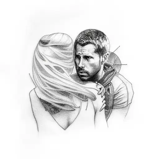 A tattoo from Blade Runner 2049, the rain scene with Joe and his girlfriend tattoo design idea
