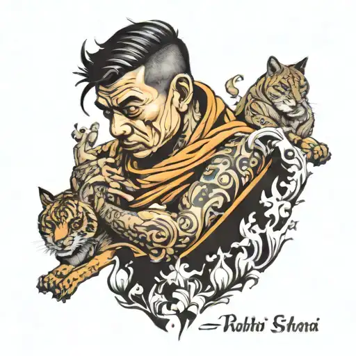 I want a tattoo that integrates all the symbols of the fable of Jogi Raman in the monk who sold his Ferrari by Robin Sha tattoo design idea