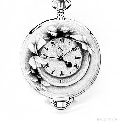 broken pocket watch time 4:47, and flowers  tattoo design idea