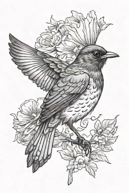 american robin flying tattoo design idea
