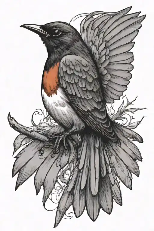 american robin flying tattoo design idea