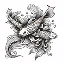 pez koi nadando en contracorriente de un rio empedrado y evitando ser comido por osos tattoo design idea