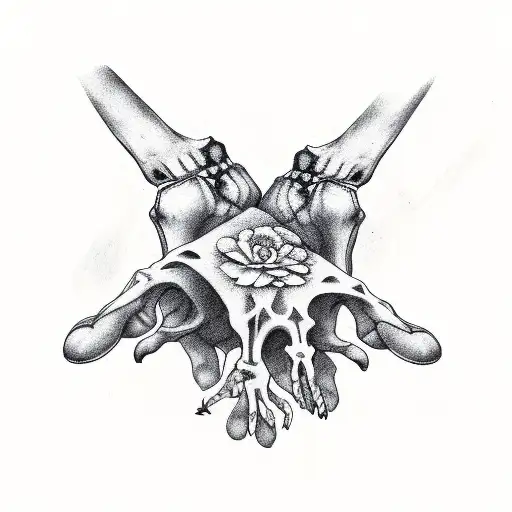 skeleton hand, flowers tattoo design idea