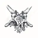 skeleton hand, flowers tattoo design idea