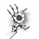 skeleton hand, flowers tattoo design idea