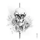 skeleton hand, flowers tattoo design idea
