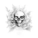 skeleton hand, flowers tattoo design idea