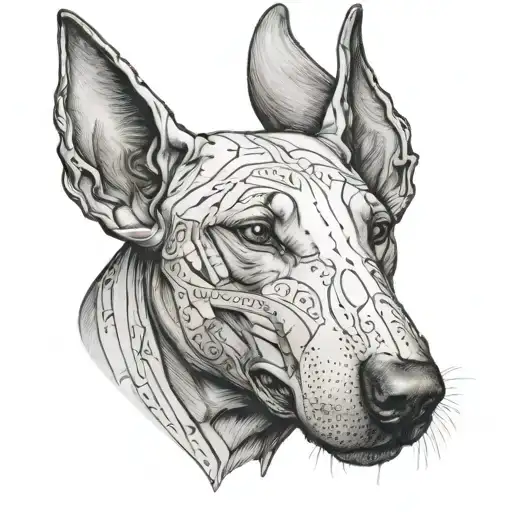 bull terrier being Anubis tattoo design idea
