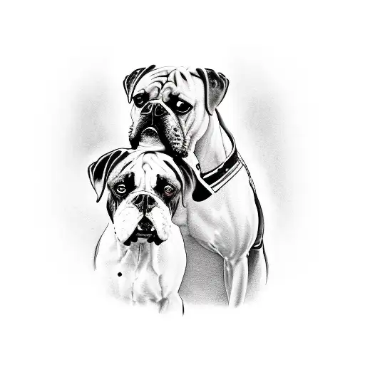 A portrait of a boxer with a dog by their side tattoo design idea