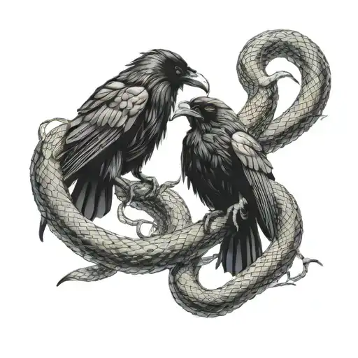 raven and snake fight scene tattoo design idea