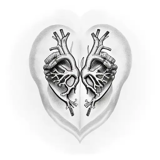 split heart including faces of 2 kids looking opposite ways tattoo design idea