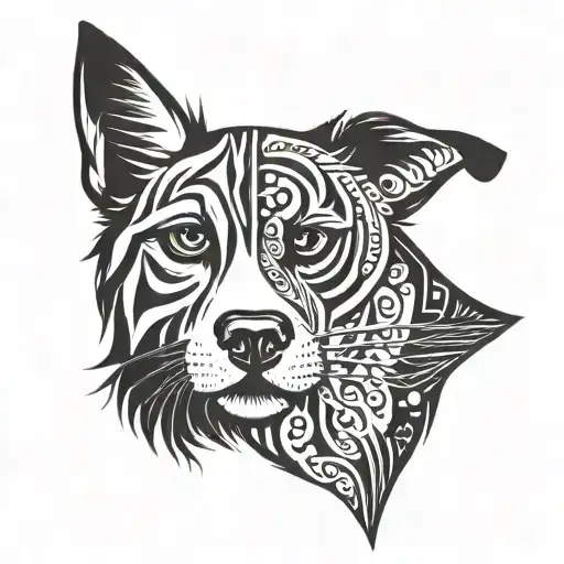 Biewer York dog and tabby cat tattoo design idea