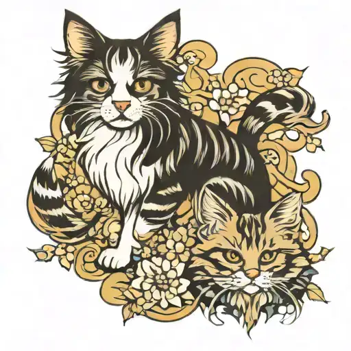 Biewer York dog and tabby cat tattoo design idea