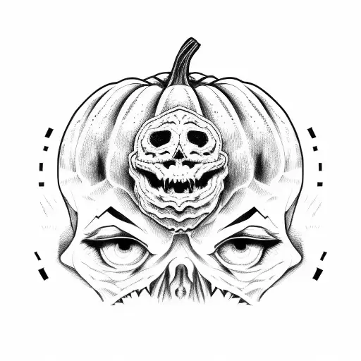 pumpkin patch but all the pumpkins are heads of 80s horror characters tattoo design idea