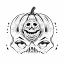 pumpkin patch but all the pumpkins are heads of 80s horror characters tattoo design idea
