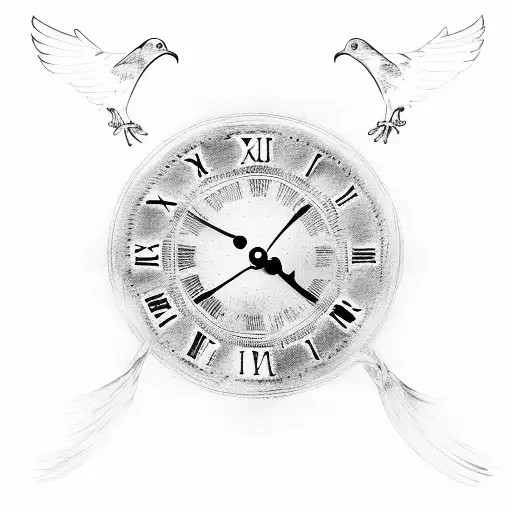 Rose, Roman numerals, clock, family, doves, angels  tattoo design idea
