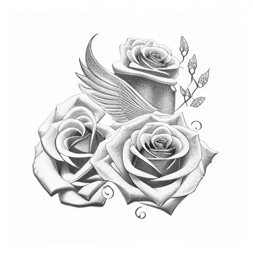 Rose, Roman numerals, clock, family, doves, angels  tattoo design idea