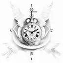 Rose, Roman numerals, clock, family, doves, angels  tattoo design idea