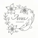 aries, aquarius, taurus, capricorn as small fine line tattoo with a few small flowers tattoo design idea