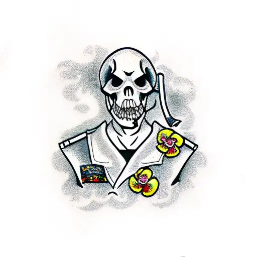 tired tactical grim reaper with Hawaiian shirt tattoo design idea