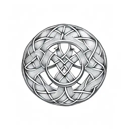 Celtic knot shield with sword and axe tattoo design idea