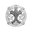Celtic knot shield with sword and axe tattoo design idea