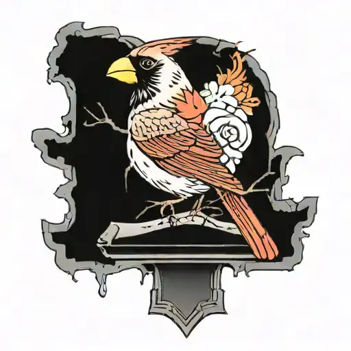 red cardinal on top of a gravestone engraved tattoo design idea