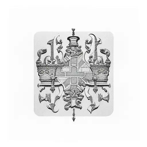 An intense chessboard game with pieces coming to life in a battle tattoo design idea