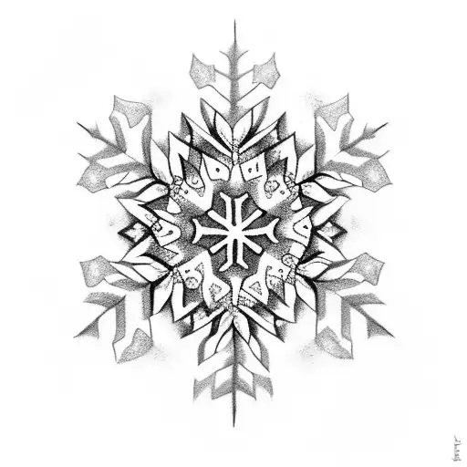 A tattoo design of a snowflake made up of dog paw prints to represent your love for dogs and the cold weather tattoo design idea