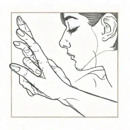 Create a minimalist tattoo with a theme of keeping silence. It will feature two elements: a finger covering lips. tattoo design idea