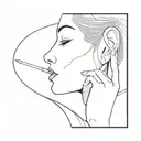 Create a minimalist tattoo with a theme of keeping silence. It will feature two elements: a finger covering lips. tattoo design idea