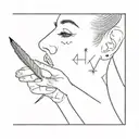 Create a minimalist tattoo with a theme of keeping silence. It will feature two elements: a finger covering lips. tattoo design idea