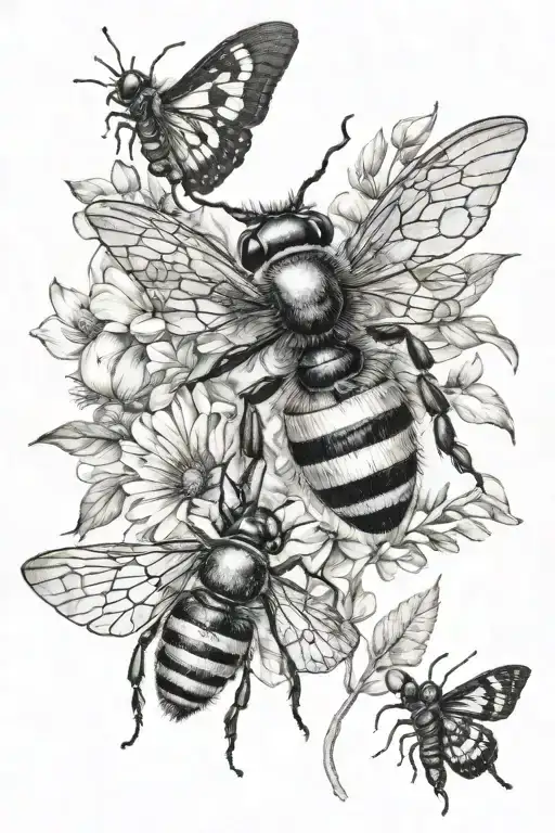  bee, butterfly, beetle and dragonfly tattoo design idea
