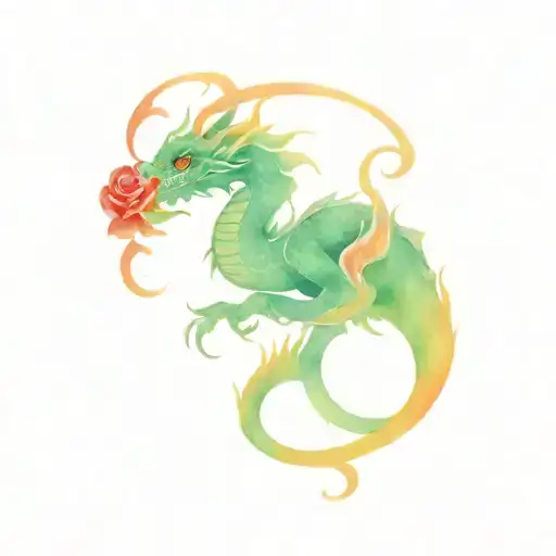 oriental dragon with red roses and waves tattoo design idea