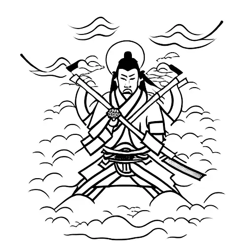 A minimalist tattoo of a samurai warrior surrounded by cherry blossoms, representing the beauty and strength of Japanese culture in heavy metal tattoo design idea