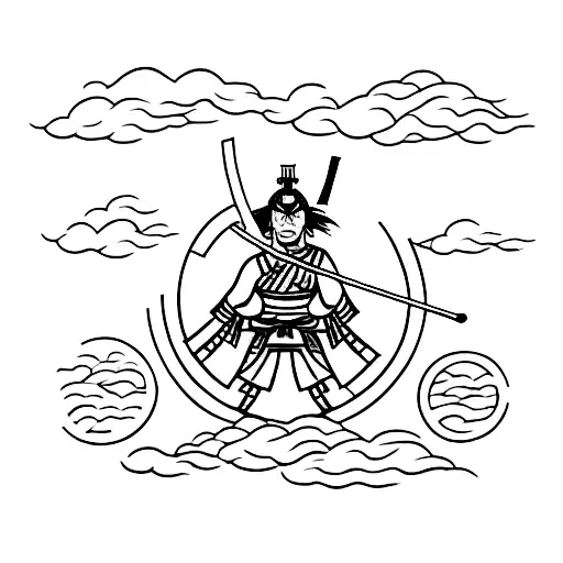 A minimalist tattoo of a samurai warrior surrounded by cherry blossoms, representing the beauty and strength of Japanese culture in heavy metal tattoo design idea