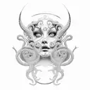 intense medusa with moon tattoo design idea