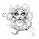 intense medusa with moon tattoo design idea