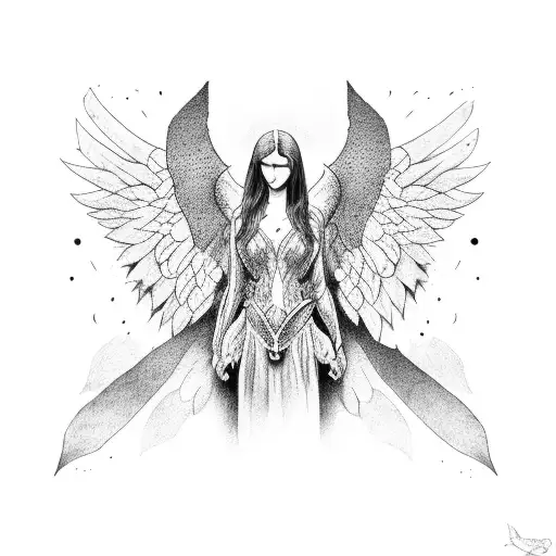 angel and panther tattoo design idea