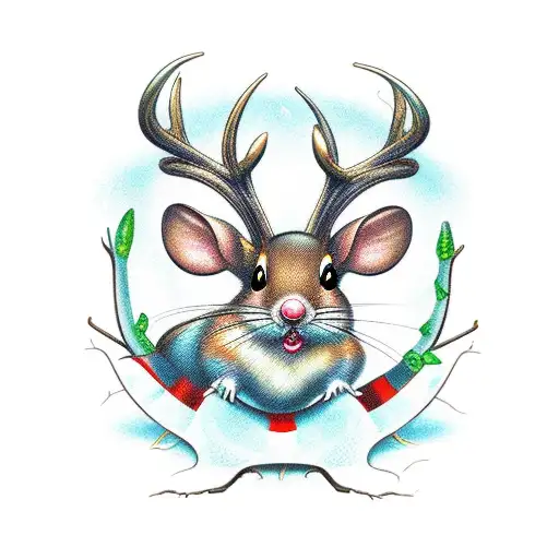 cartoon rattitoulie mouse with deer antlers tattoo design idea