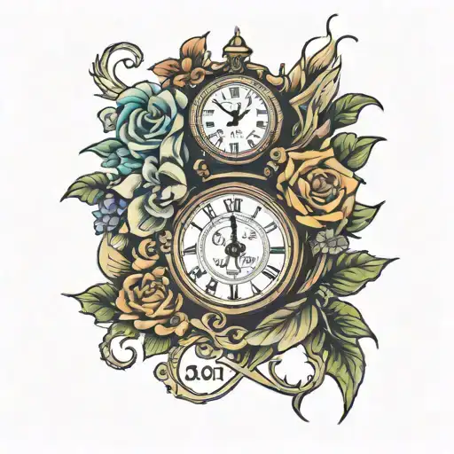 clock with time 19:35 and date 08/24/2023 father and son tattoo tattoo design idea